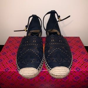 Tory Burch navy rosella flat espadrille